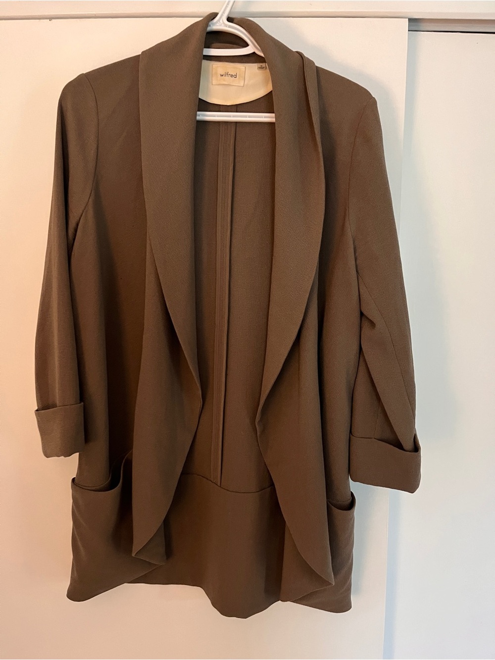 Wilfred Chevalier Taupe Open Front Draped Blazer